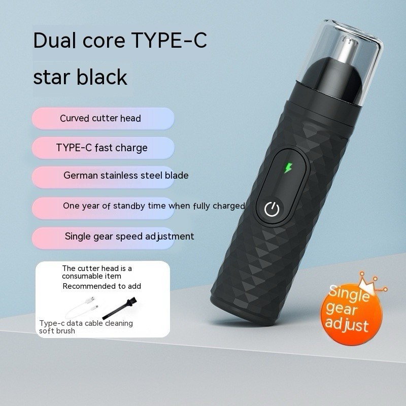 Nose & Ear Hair Trimmer, USB-C Rechargeable, LED Display, Black/White