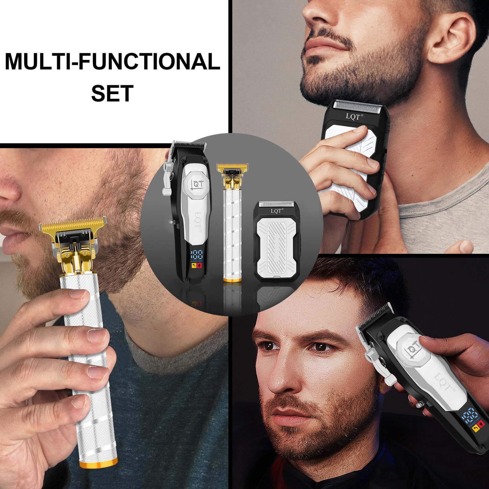 LQT Professional Cordless Hair Clippers and Beard Trimmer Set for Men, Silver