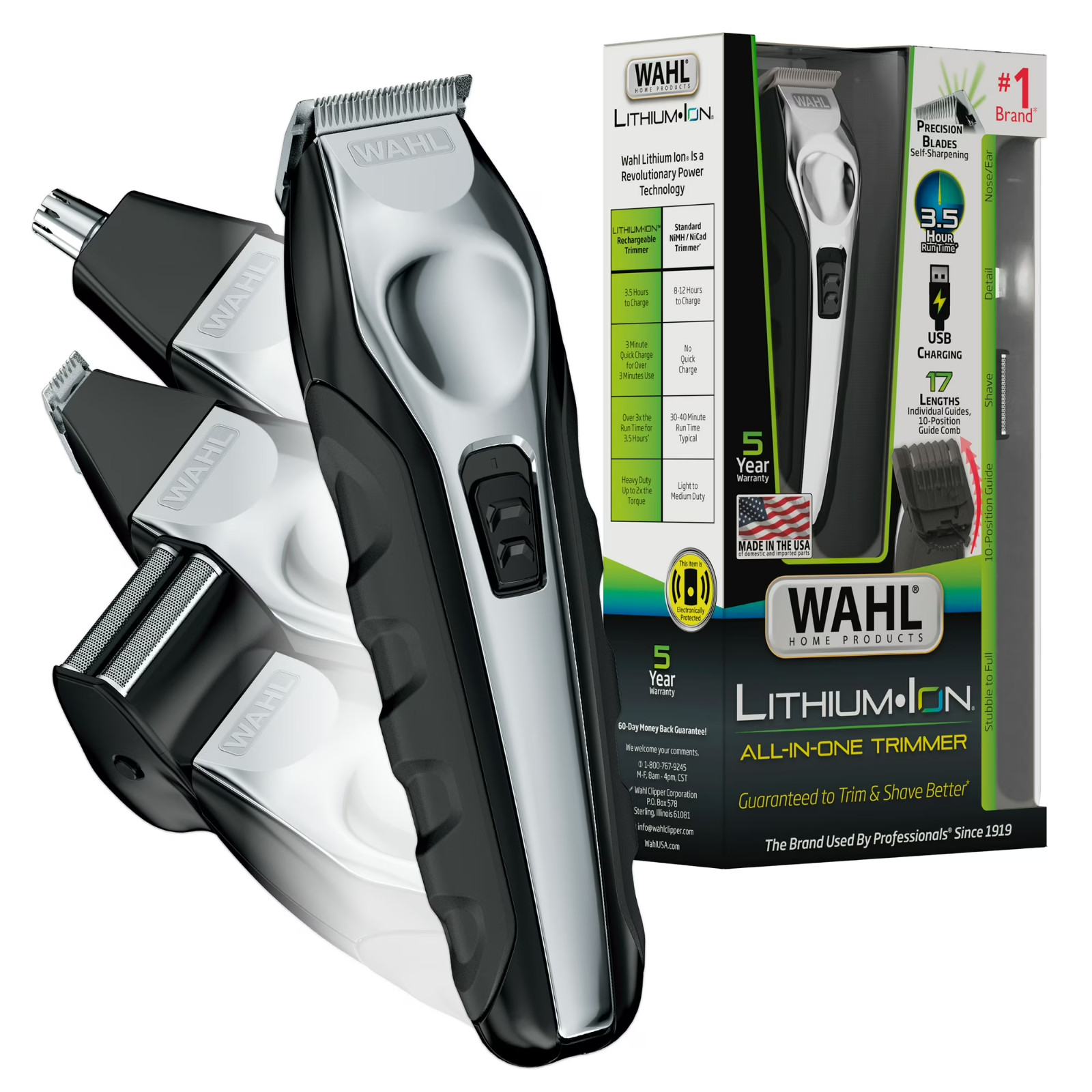 Lithium Ion All-in-One Beard Trimmer for Men – Black/ Silver Model 9888-600