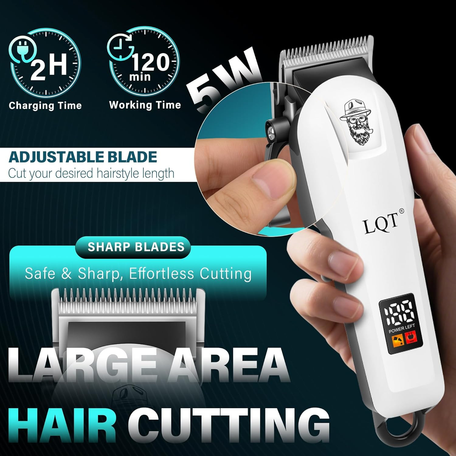 Hair Clippers for Men Rechargeable Cordless Beard Trimmer & Electric Shaver, Hai