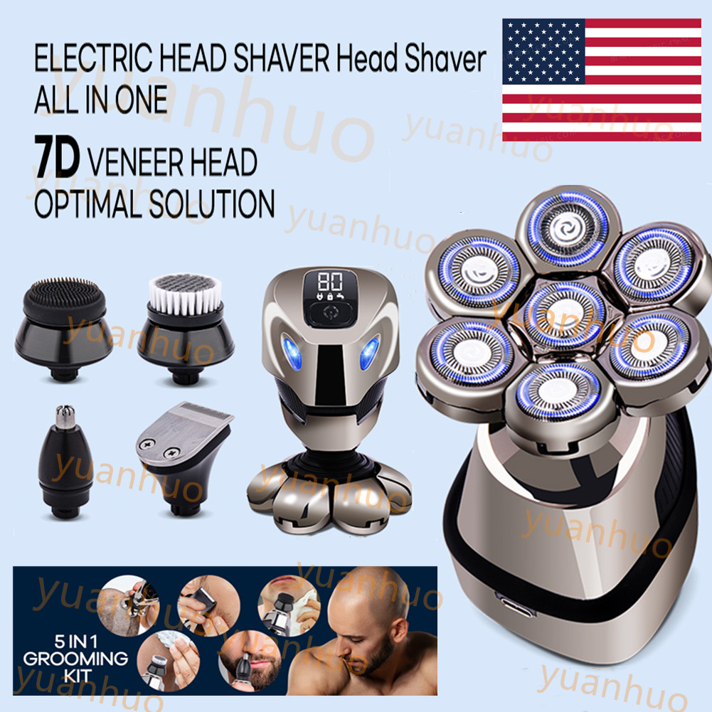 5in1 Rotary Electric Shaver 7D Bald Head Hair Beard Trimmer Razor Rechargeable