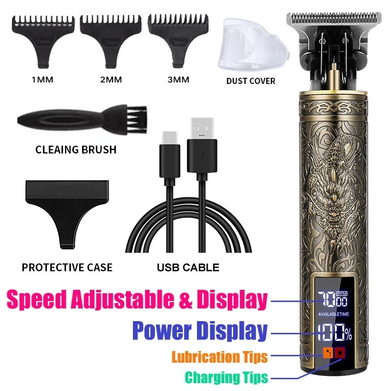 Professional Hair Clipper for Men – Rechargeable Metal Hair Trimmer Barber