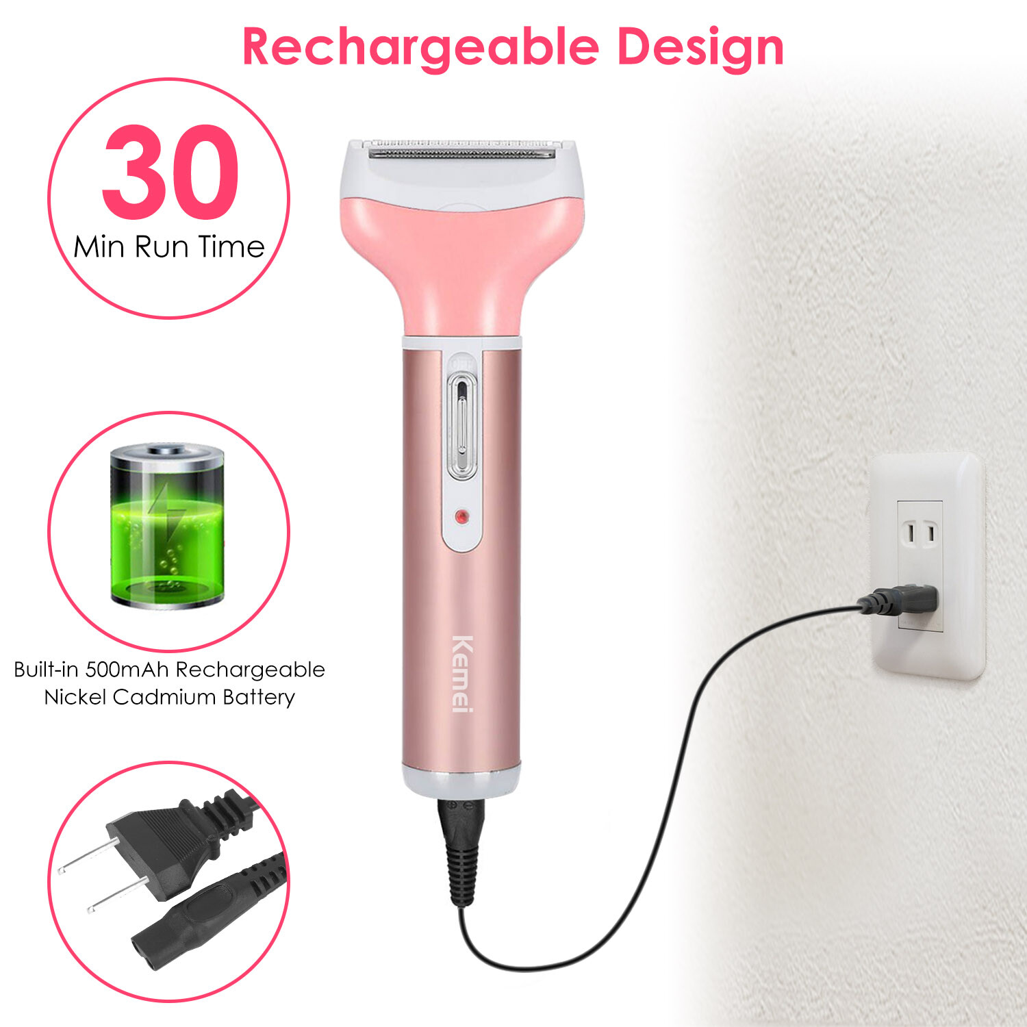 Kemei 4in1 Electric Epilator Women Personal Bikini Shaver Nose Leg Hairs Trimmer