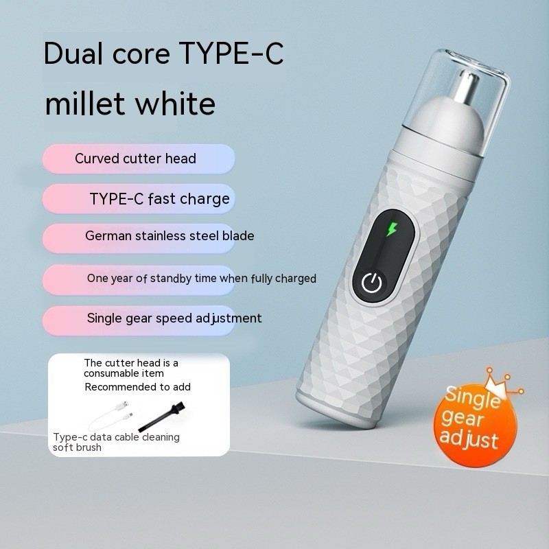 Nose & Ear Hair Trimmer, USB-C Rechargeable, LED Display, Black/White