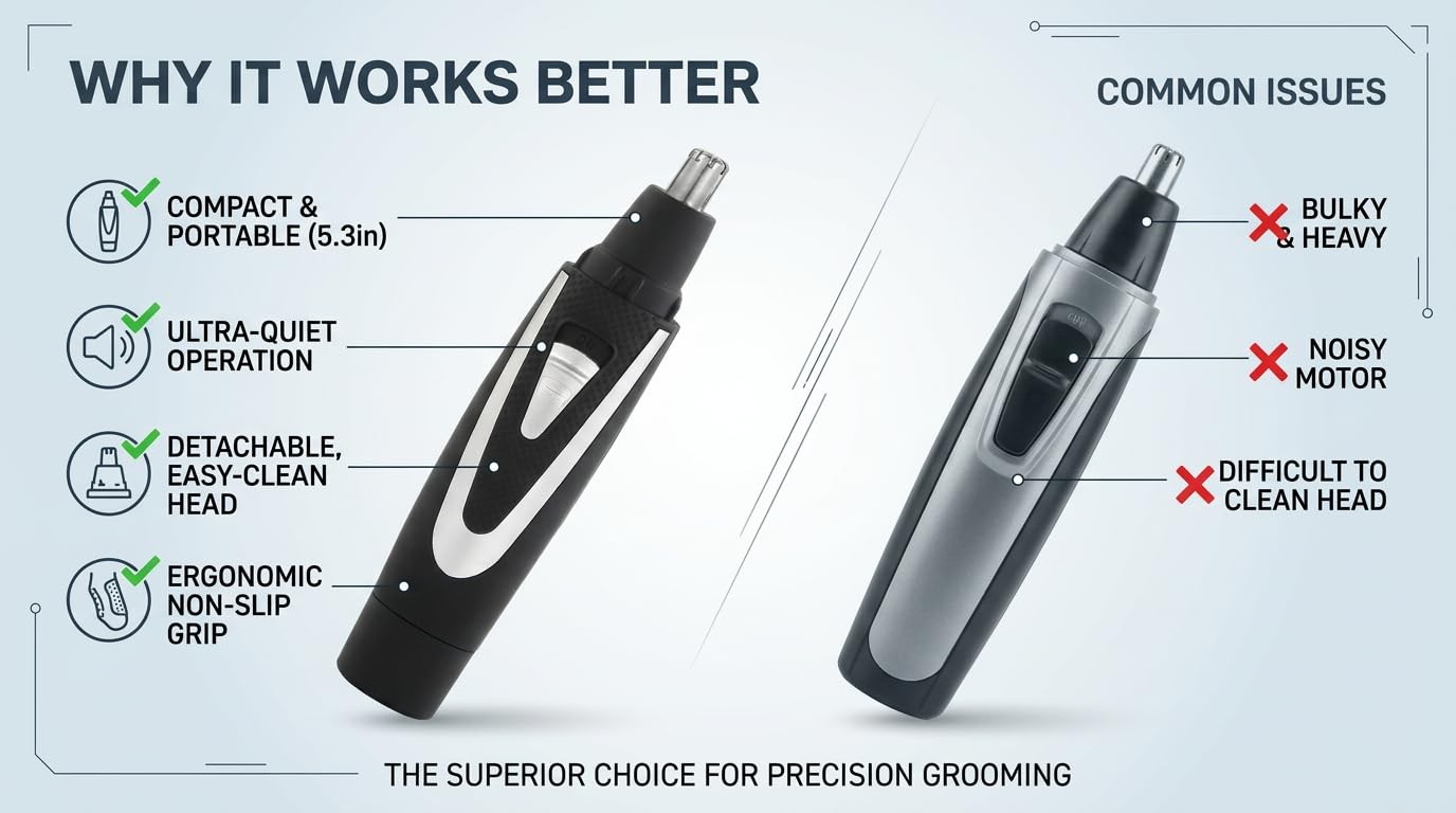 360 Rotating Nose Hair Trimmer Dual Edge Washing Quiet Ergonomic Grip