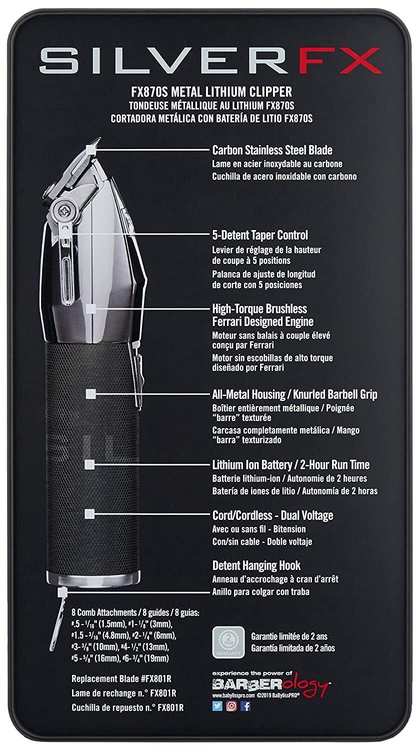 Babyliss Pro SILVER FX Clipper FX870S + SILVERFX Trimmer FX788S Combo