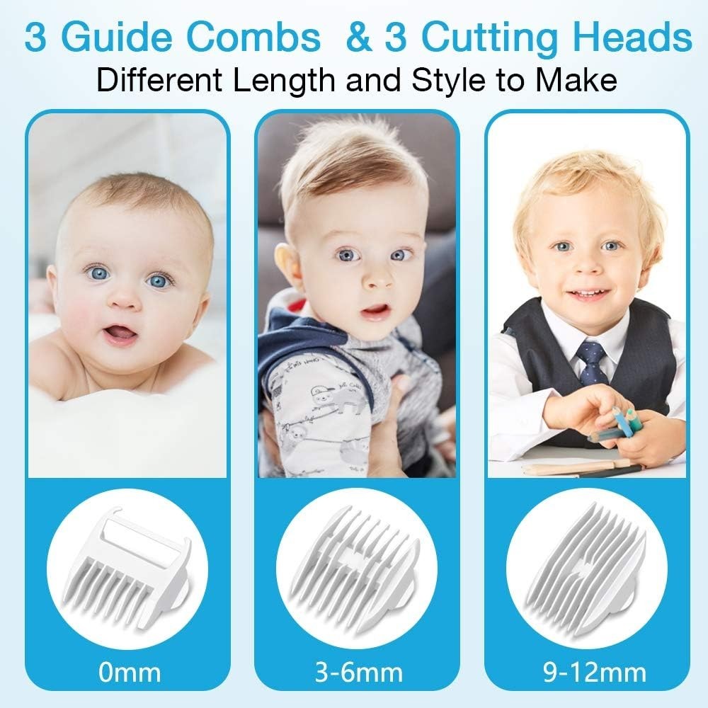 Elebebe Baby Hair Clippers – Electric Hair Trimmer with 3 Heads & 3 Guide Combs