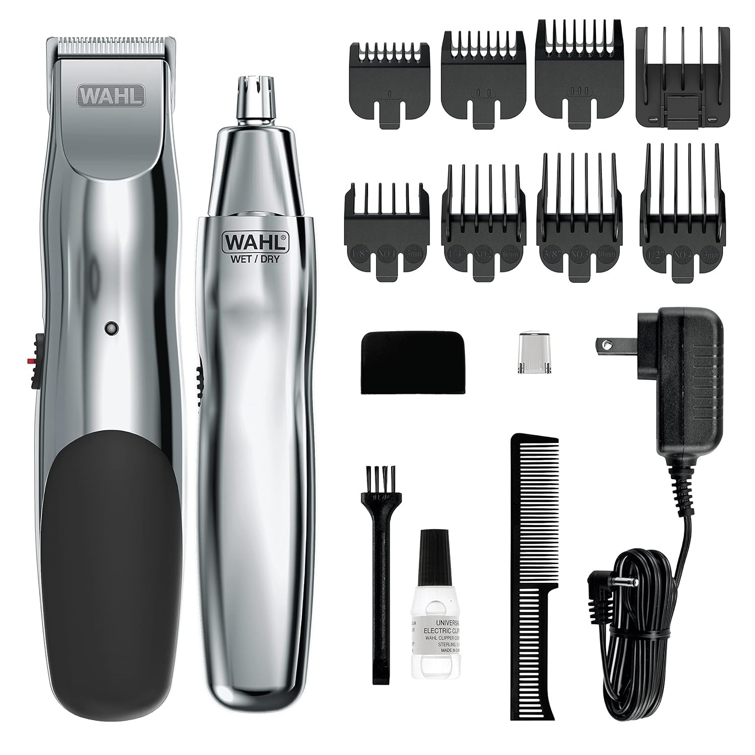 Groomsman Rechargeable Beard Trimmer Kit in Silver/Black
