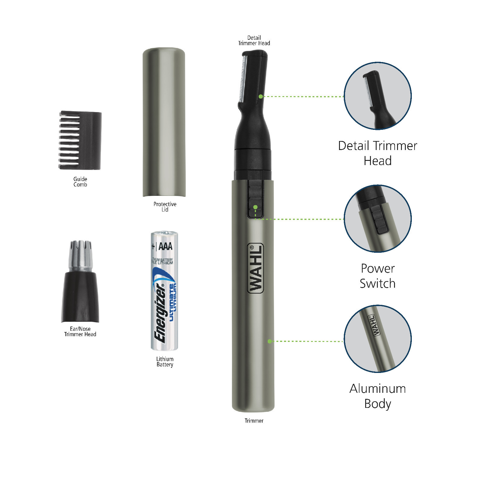 WAHL Micro GroomsMan Precision 2-in-1 NOSE EAR HAIR DETAILER AAA Lithium Power