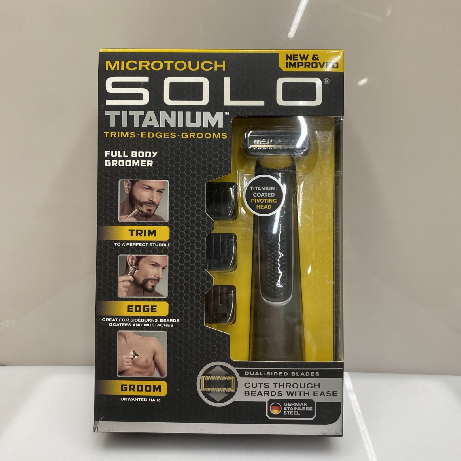 Micro Touch Solo Titanium Grooming Trimmer, Dual-Sided Blades Built-In Light Men
