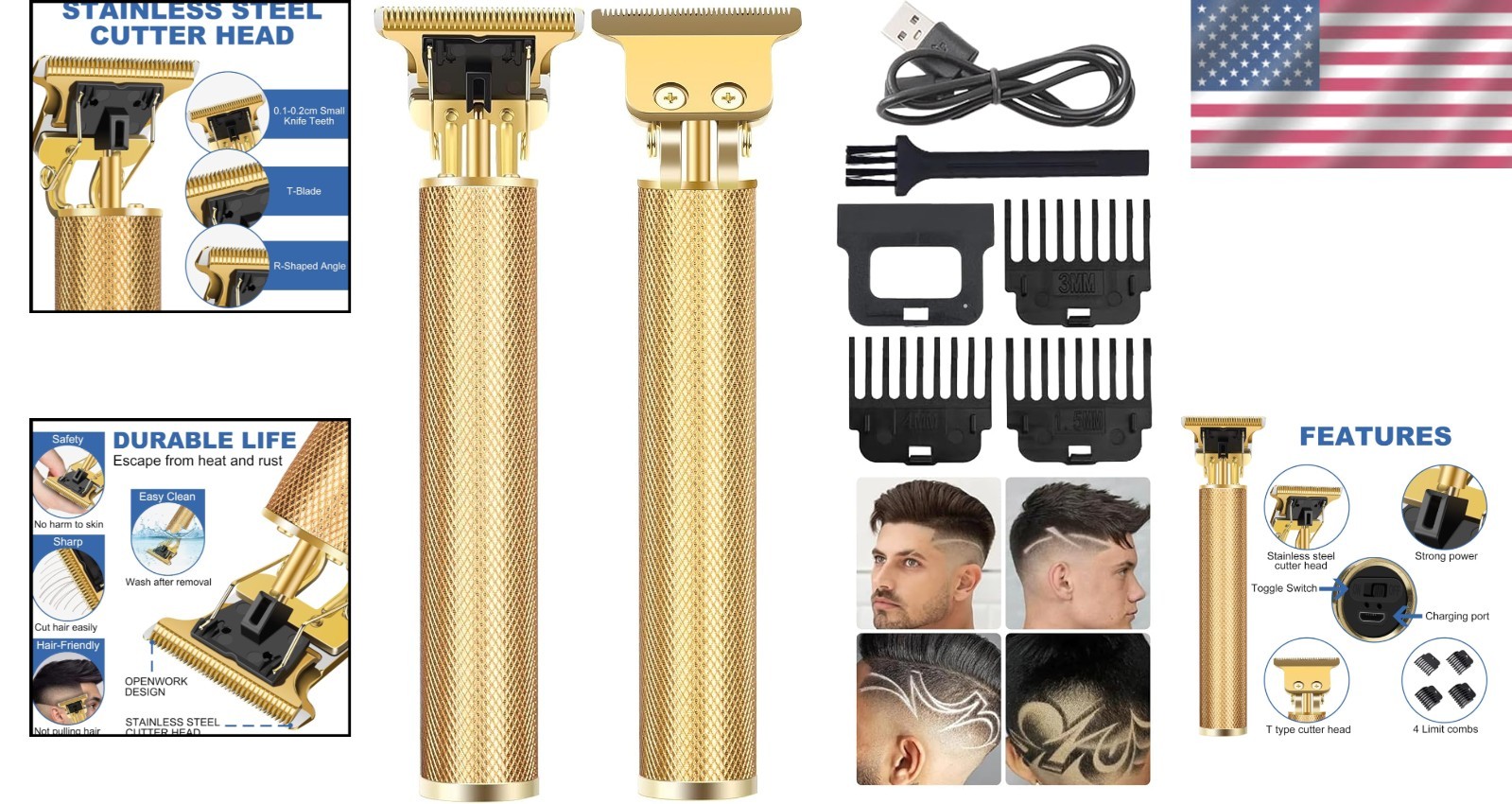 Professional Men’s Hair Clipper – T-Blade Trimmer with 180 Min Battery Life