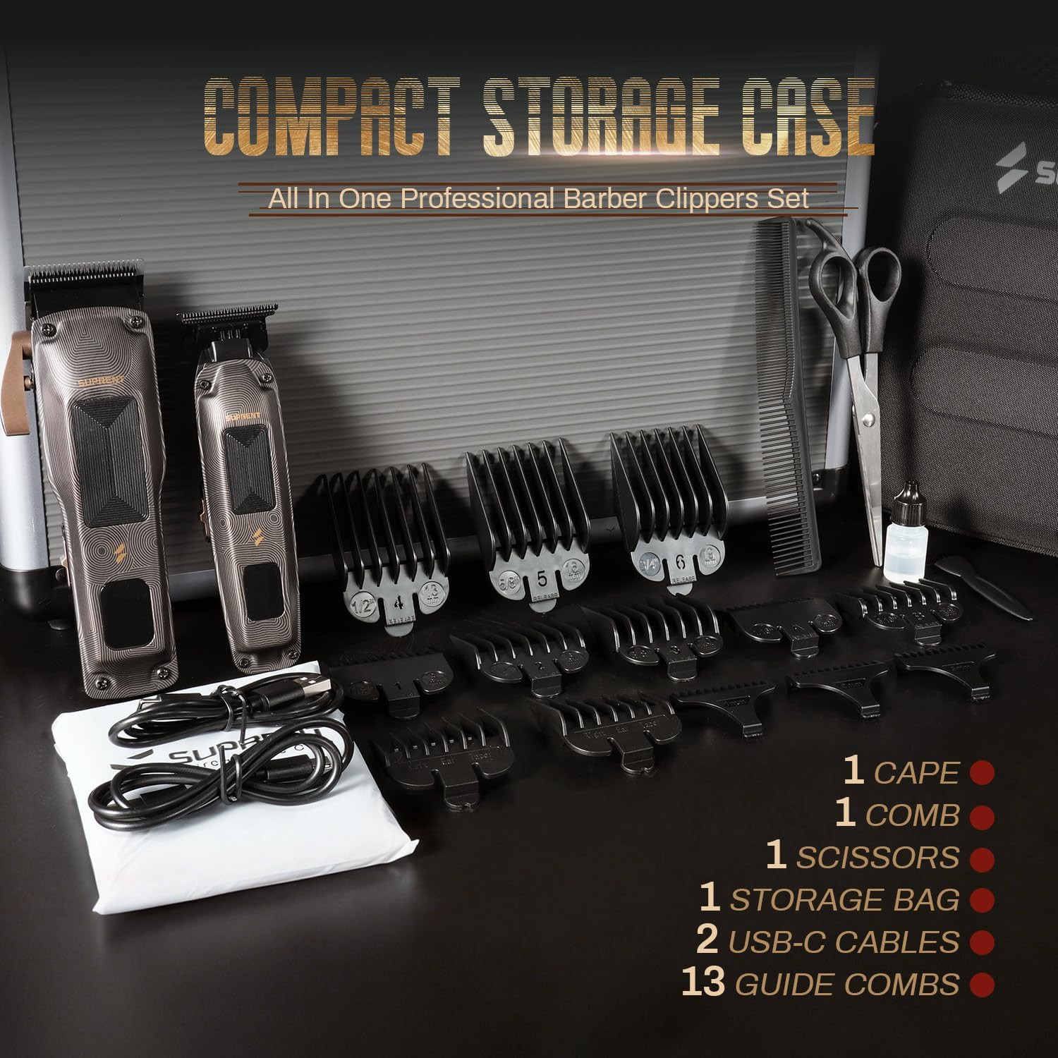 SUPRENT Ripple Professional Hair Clippers for Men, Cordless Barber Kit with 7500