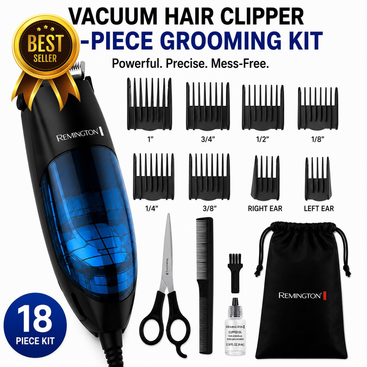 Vacuum Hair Clippers for Men Mess Free Haircut and Beard Trimmer Kit with Built