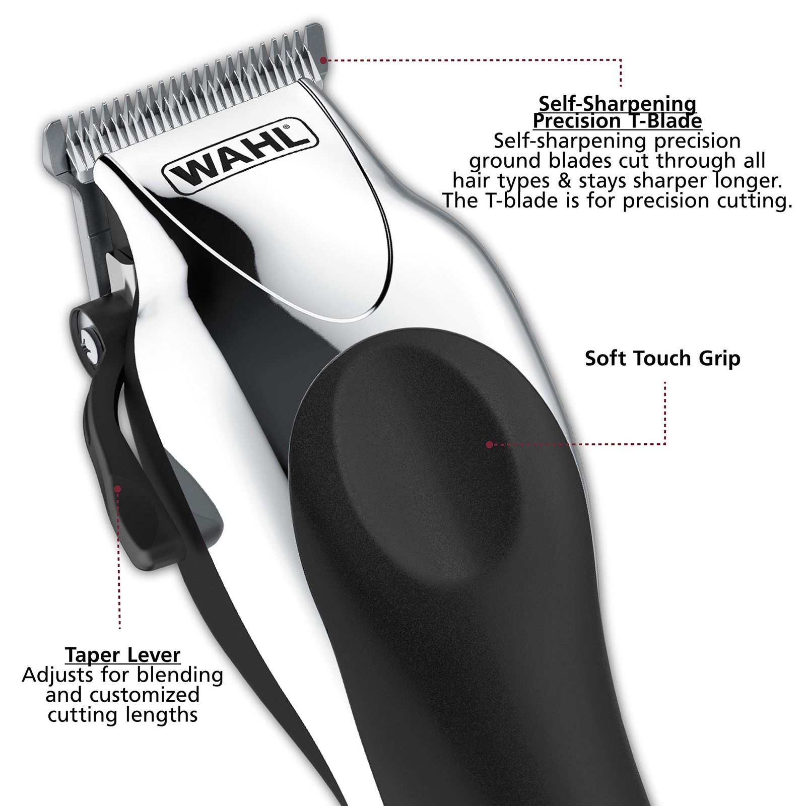 Wahl Clipper USA Deluxe Corded Chrome Pro 25 Piece Set, Black & Silver
