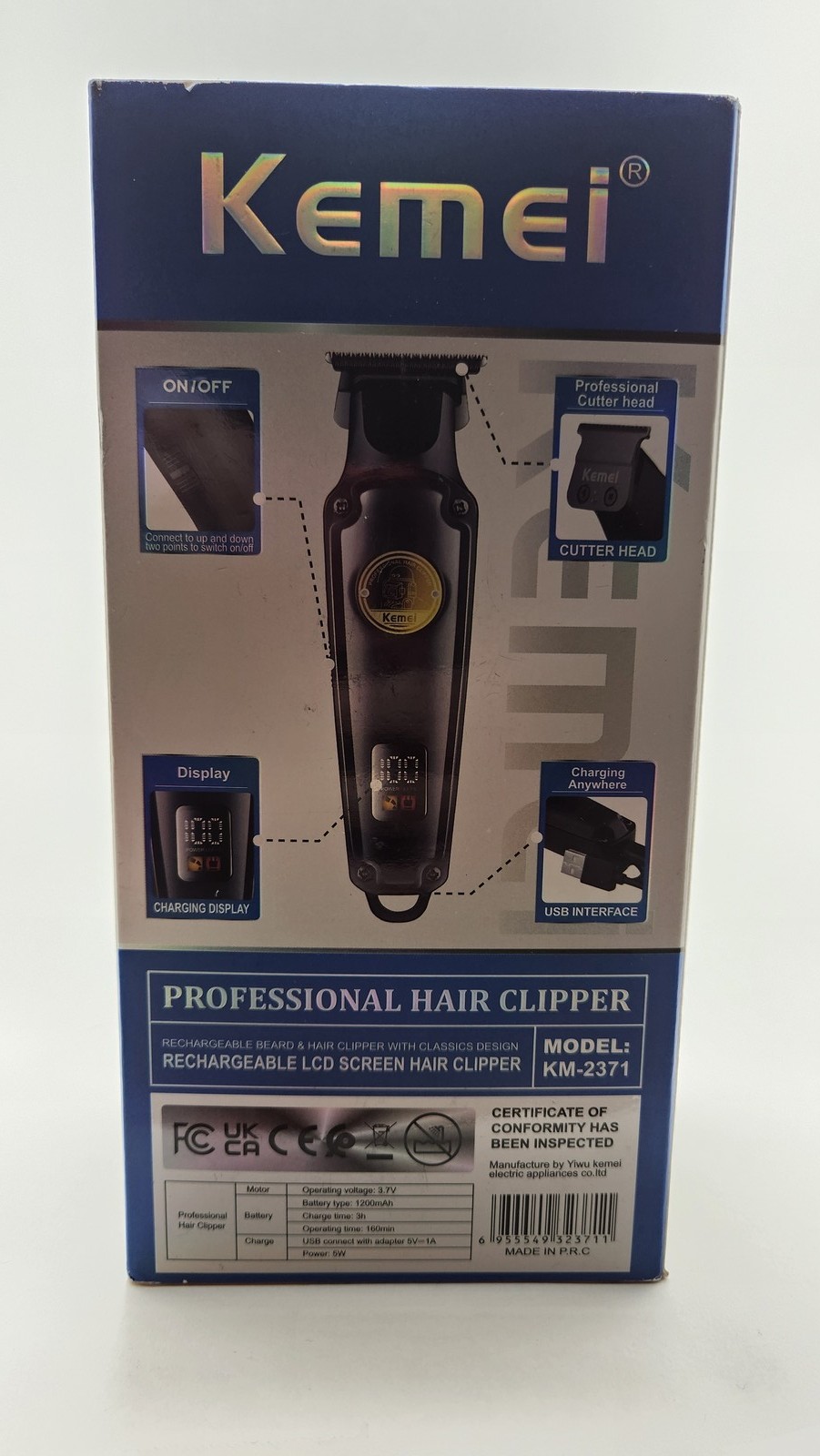Kemei KM-2371 Professional Rechargeable LCD Hair Clipper Trimmer