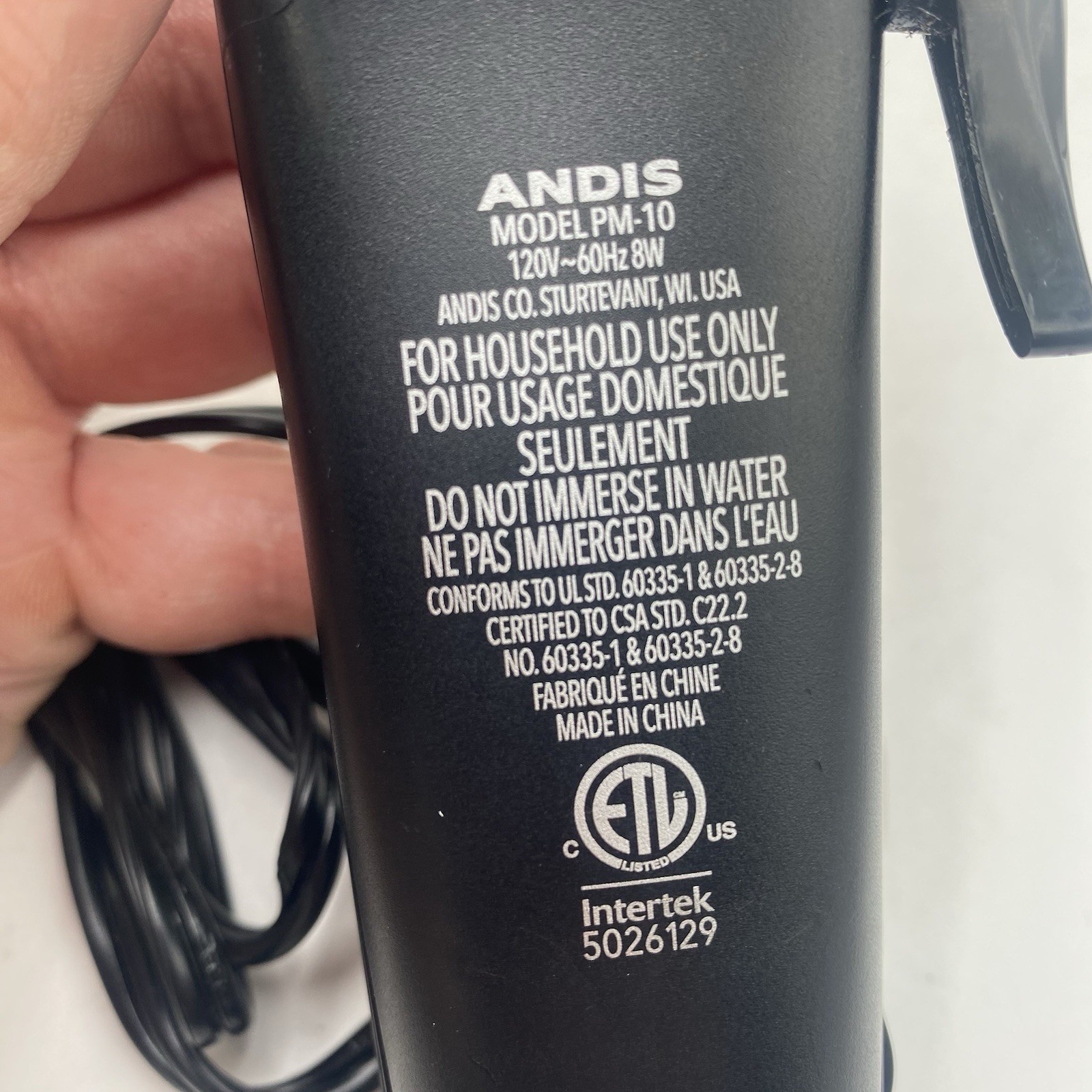 Andis Electric Clipper Hair Cutter Model PM-10 Silver Black Tested Working