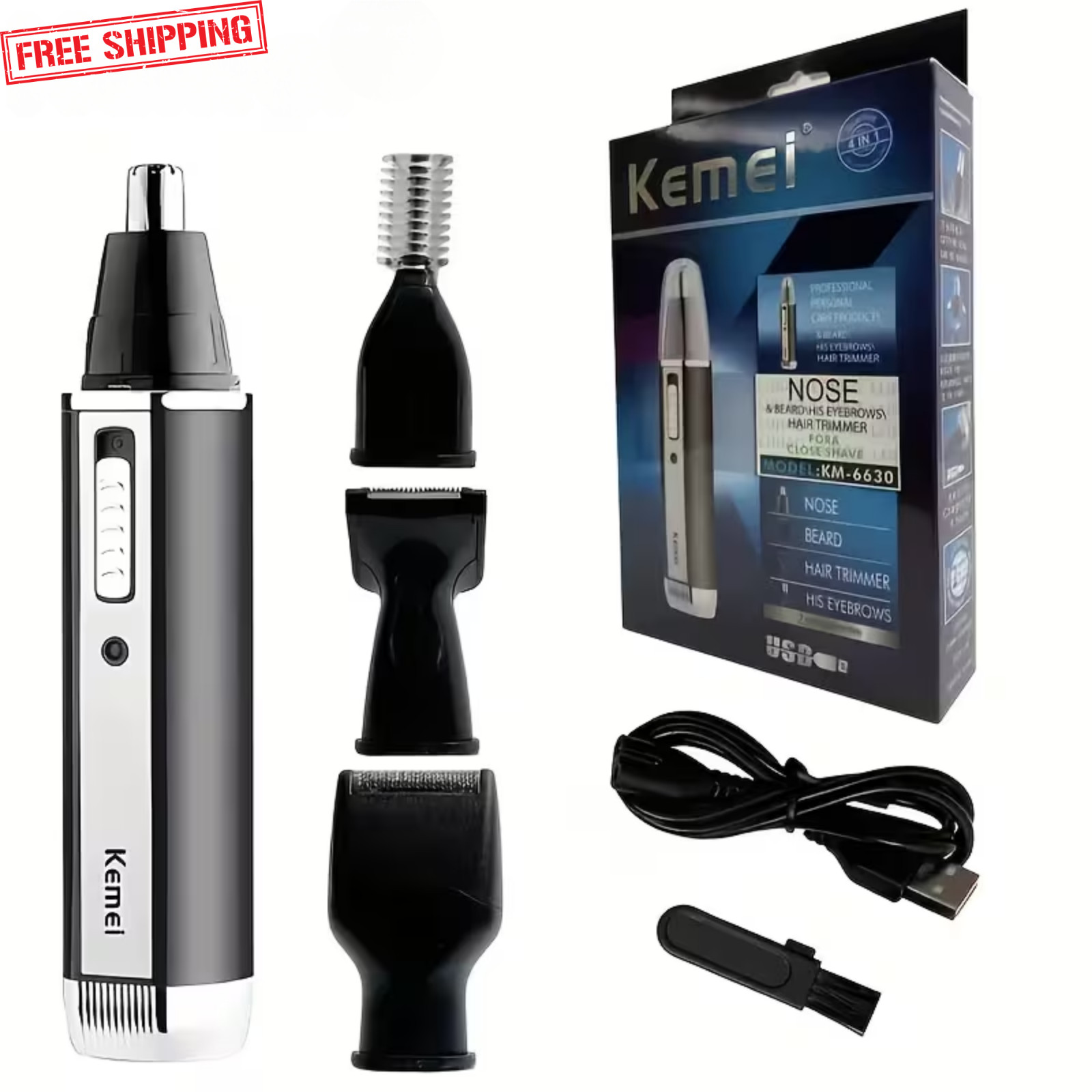 4-in-1 Rechargeable Trimmer for Nose, Beard, Ear, Eyebrow Hair/ Men Grooming Kit