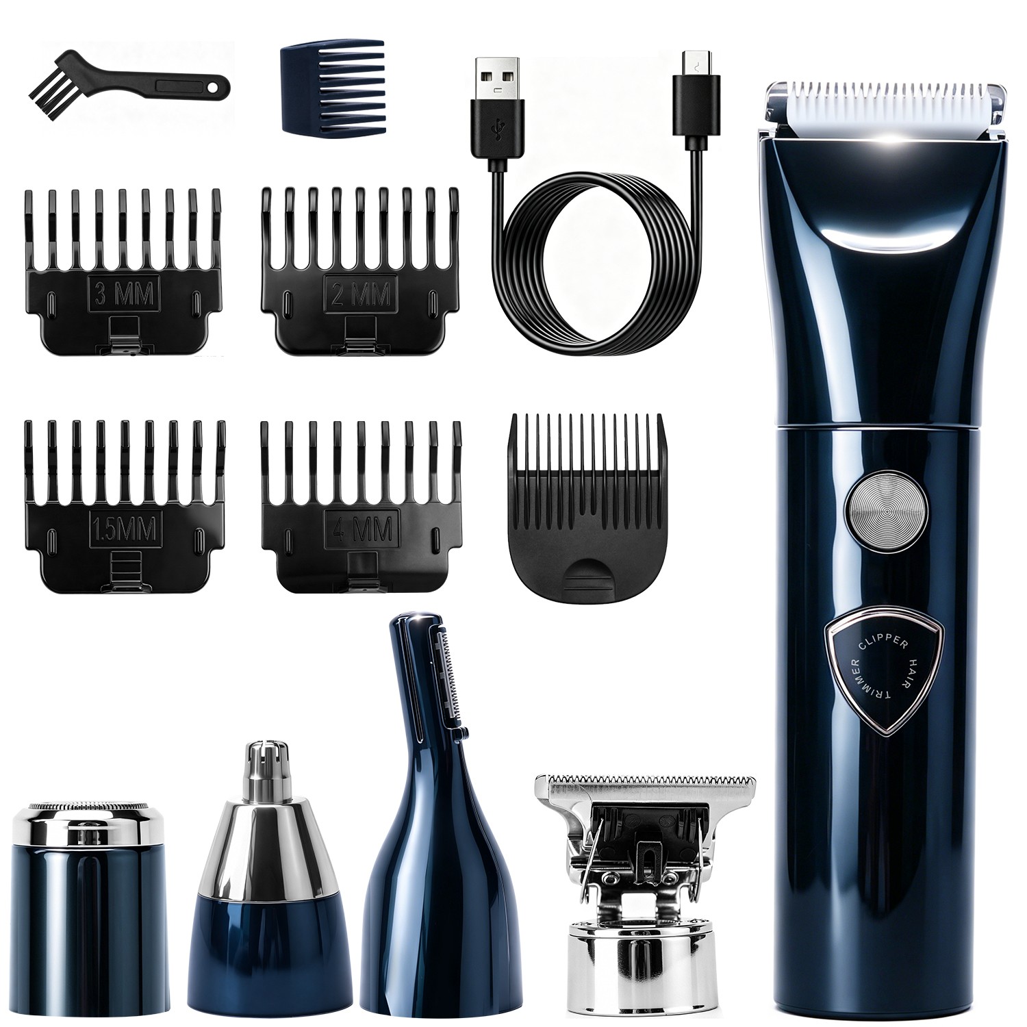 5-in-1 Electric Shaver & Hair Clippers – Cordless T-Blade Beard Trimmer with LED