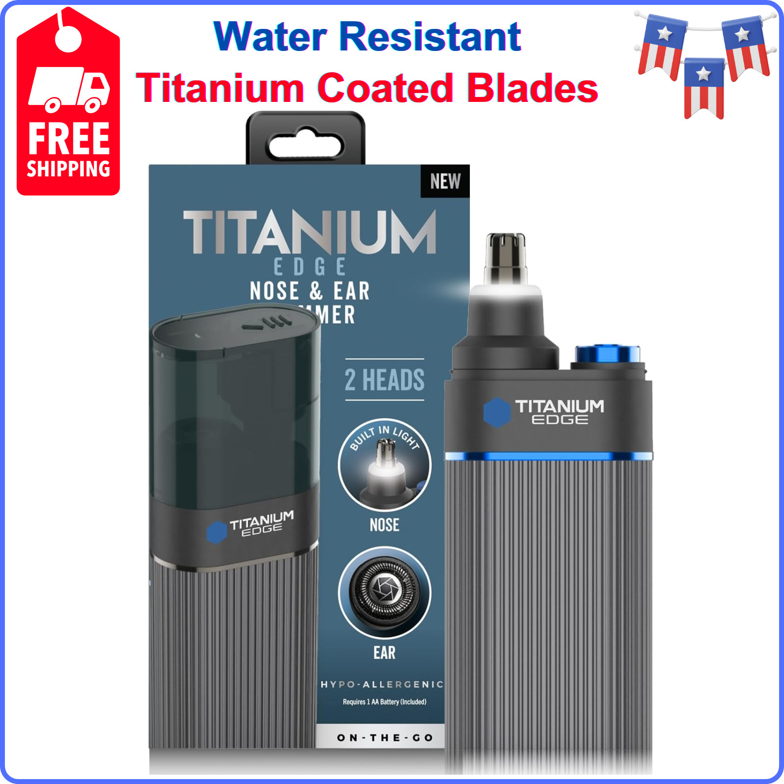Microtouch Titanium Edge Ear & Nose Trimmer – Dual Rotary Blade Heads with Light