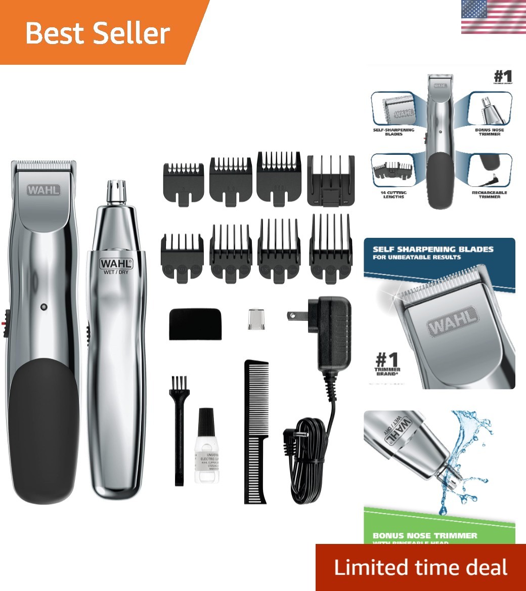 Groomsman Rechargeable Beard Trimmer Kit in Silver/Black