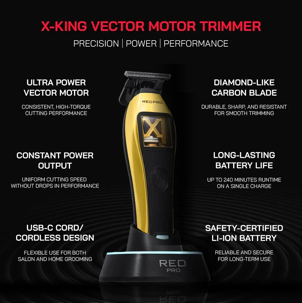 RED PRO X-KING VECTOR MOTOR CORDLESS TRIMMER W/ ZERO GAPPED BLADE SET