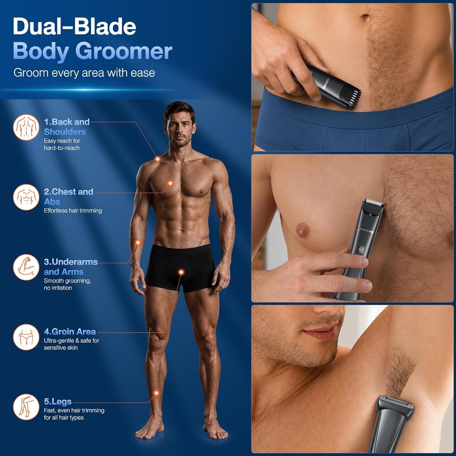 Cordless Electric Body Shaver with Ceramic Blades & 100-Minute Runtime