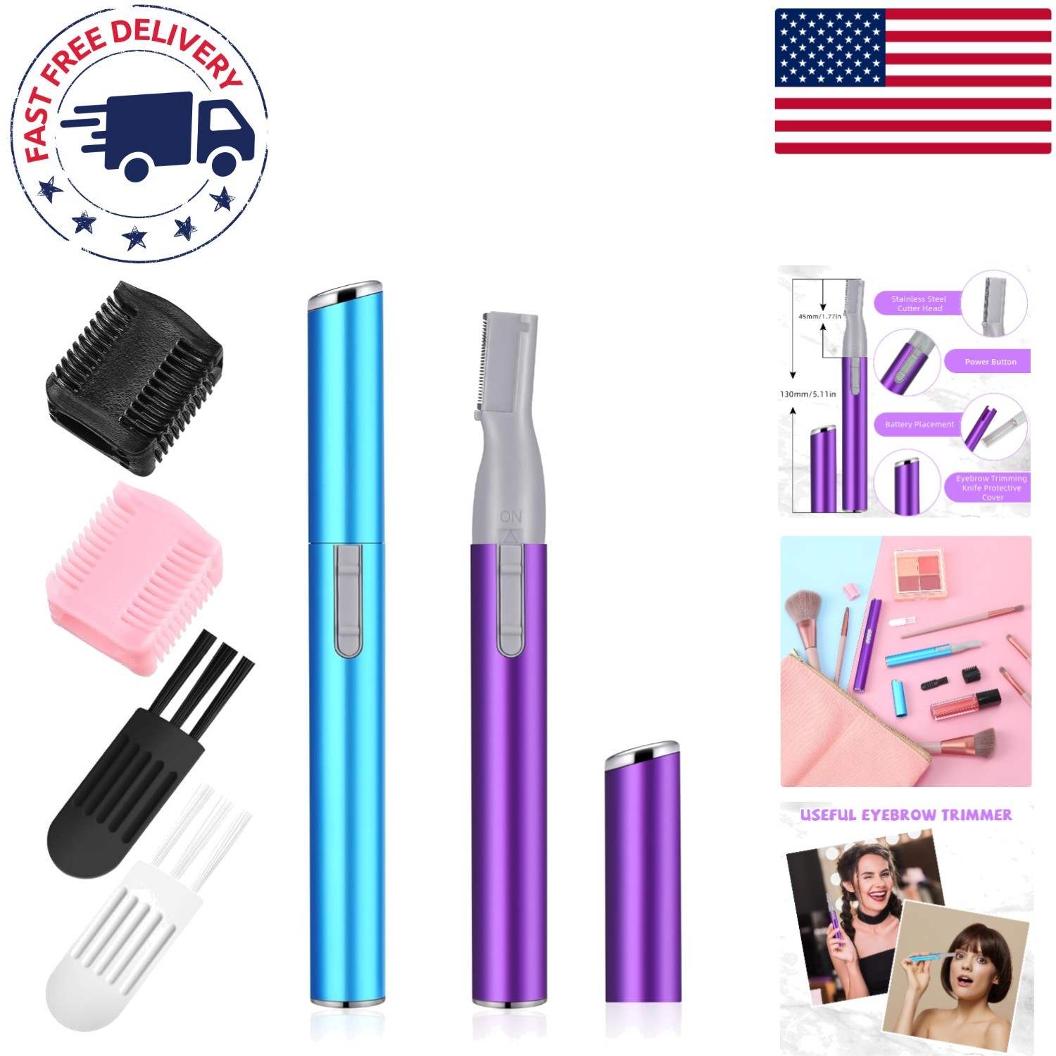 Luxury Electric Eyebrow Trimmer – 2 Pcs Battery Powered for Flawless Touch-Ups