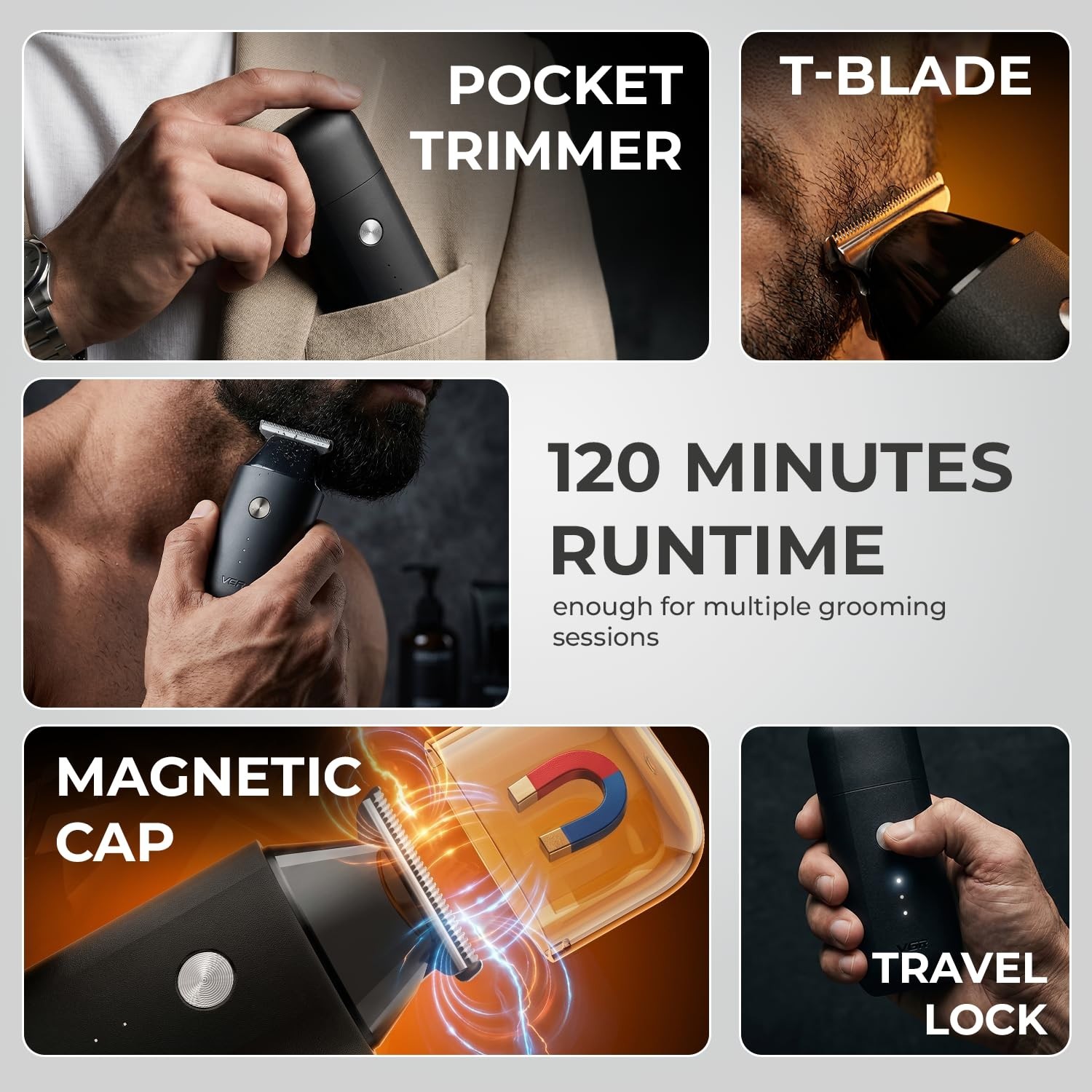 VGR Pocket Beard Trimmer delivers compact, precise, powerful grooming anywhere