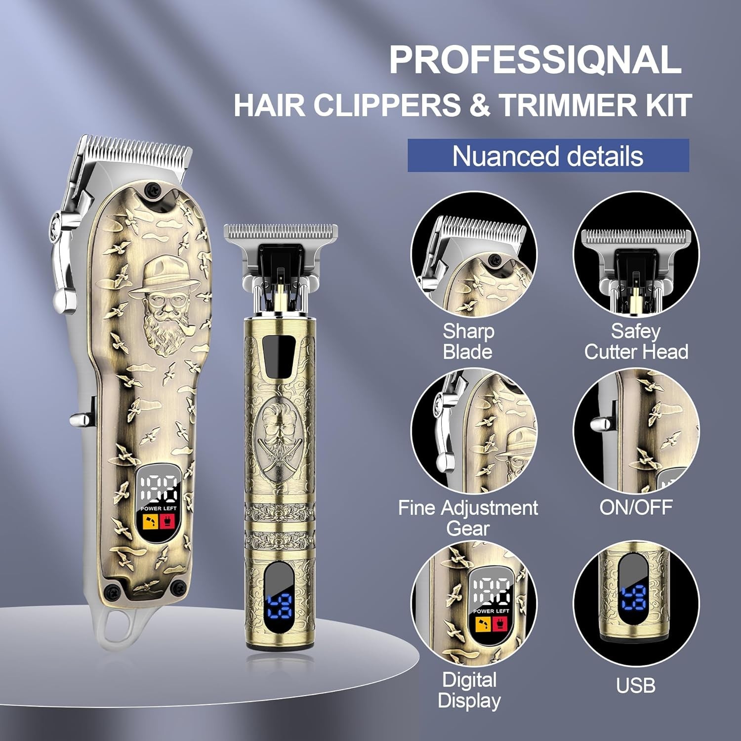 Hair Clippers Set for Men, Hair Clipper Trimmer with LED Display, Professional C