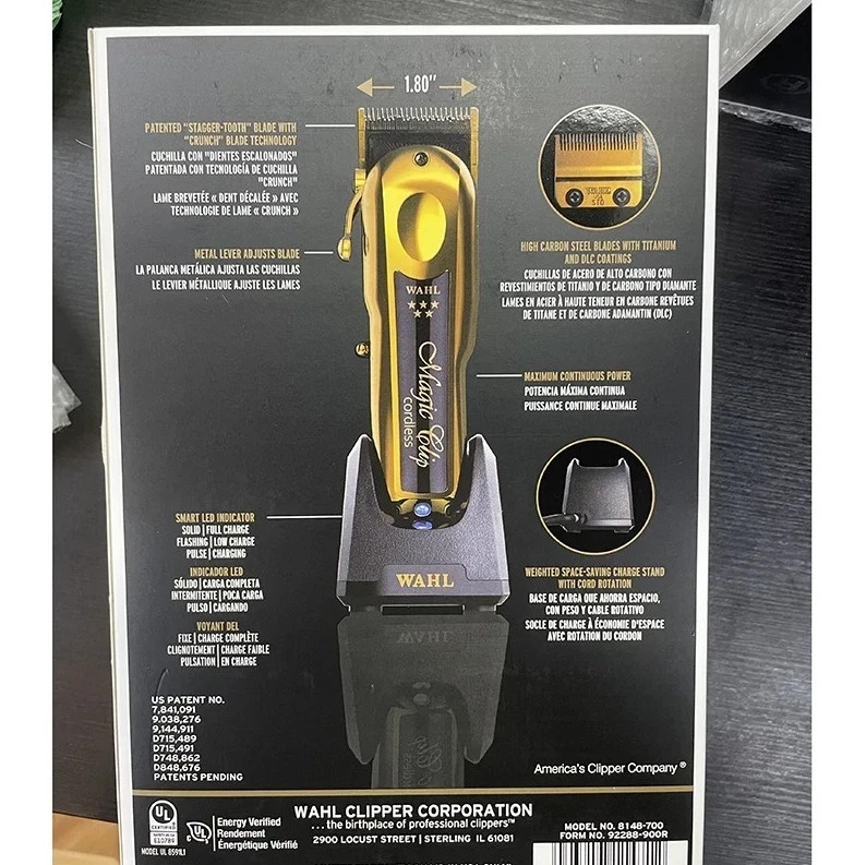 Wahl Professional 5-Star Cordless Gold Magic Clip Hair Clipper 8148-700 w/ Stand