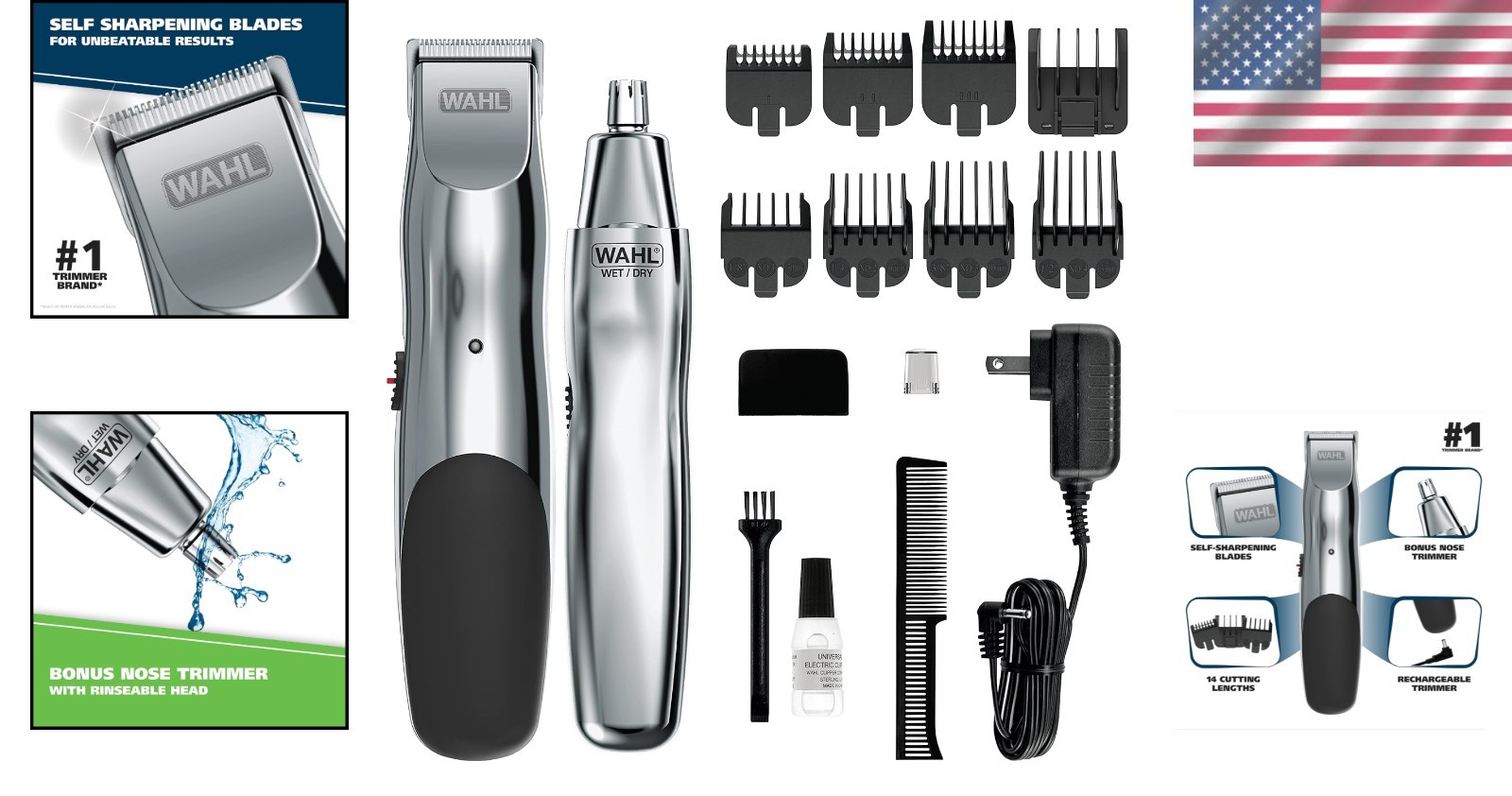 Groomsman Rechargeable Beard Trimmer Kit in Silver/Black