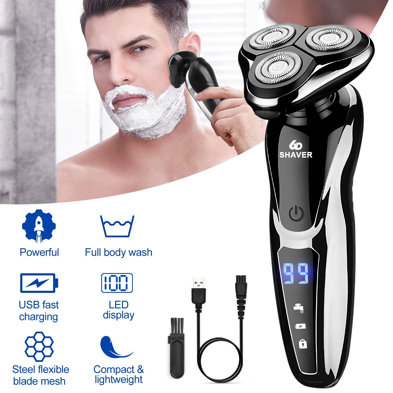 Wet & Dry Electric Beard Shaver Trimmer Razor USB Rechargeable Men Grooming Kit