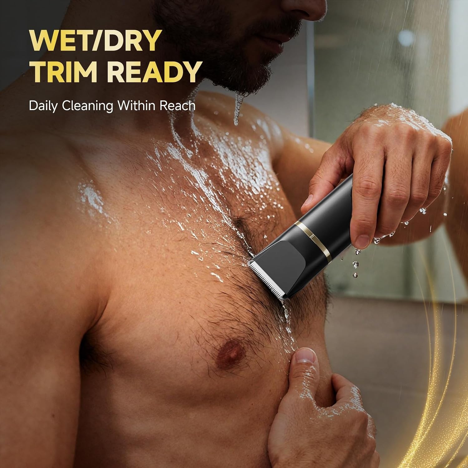 Men’s IPX7 Waterproof Body Hair Trimmer, Electric Groin & Beard Shaver