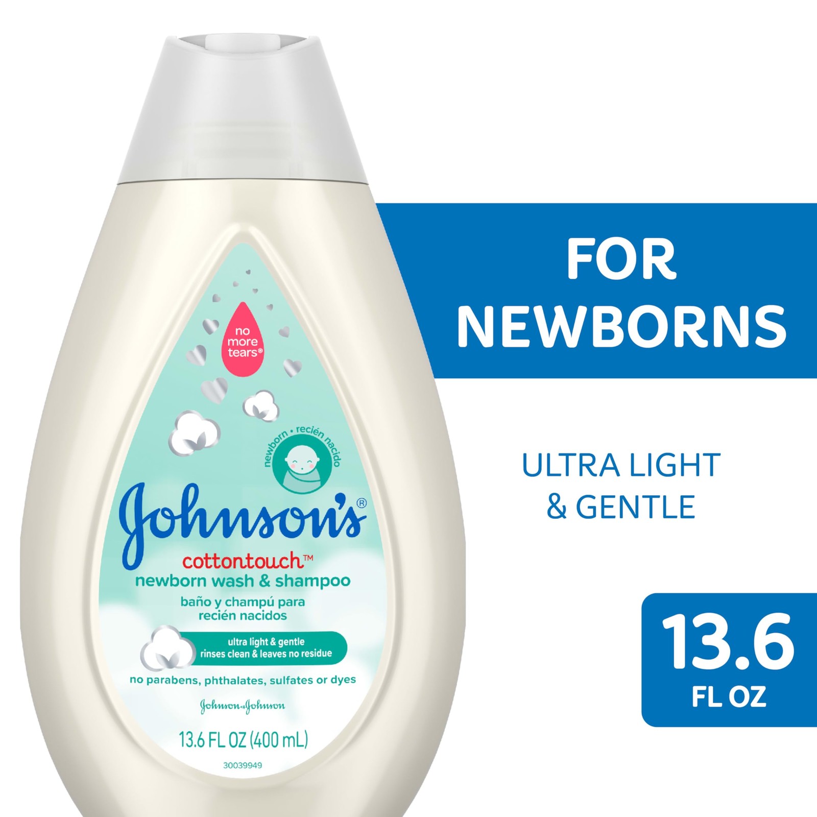 Johnson’s CottonTouch Newborn Baby Body Wash & 13.6 Fl Oz (Pack of 1), White