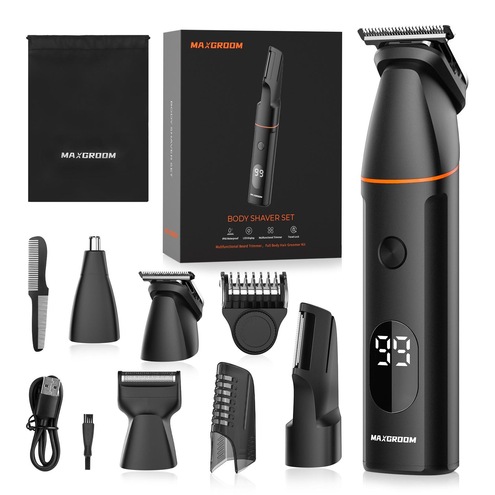 MAXGROOM 4-in-1 Waterproof Body Hair Trimmer Electric Grooming Kit