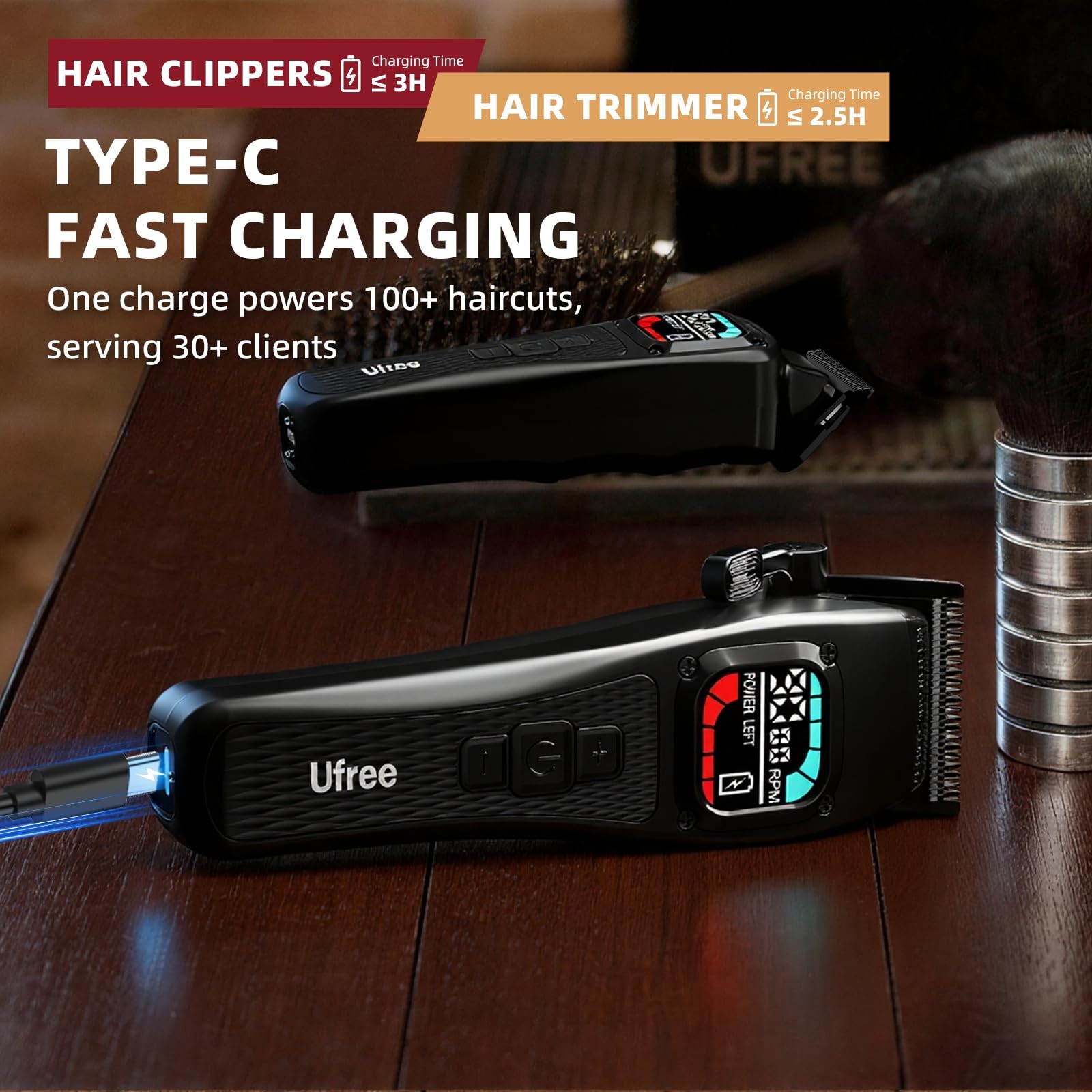 Ufree Hair Clippers for Men, 9000 RPM Brushless Motor, DLC Blades, 5 Speeds