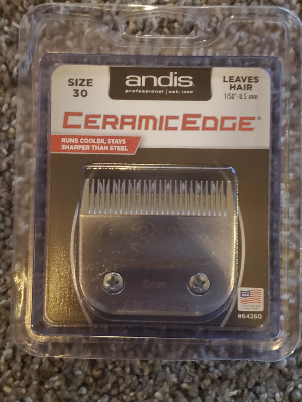 Andis CeramicEdge Size 30 Blade 64260 Leaves Hair 0.5mm 1/50th”