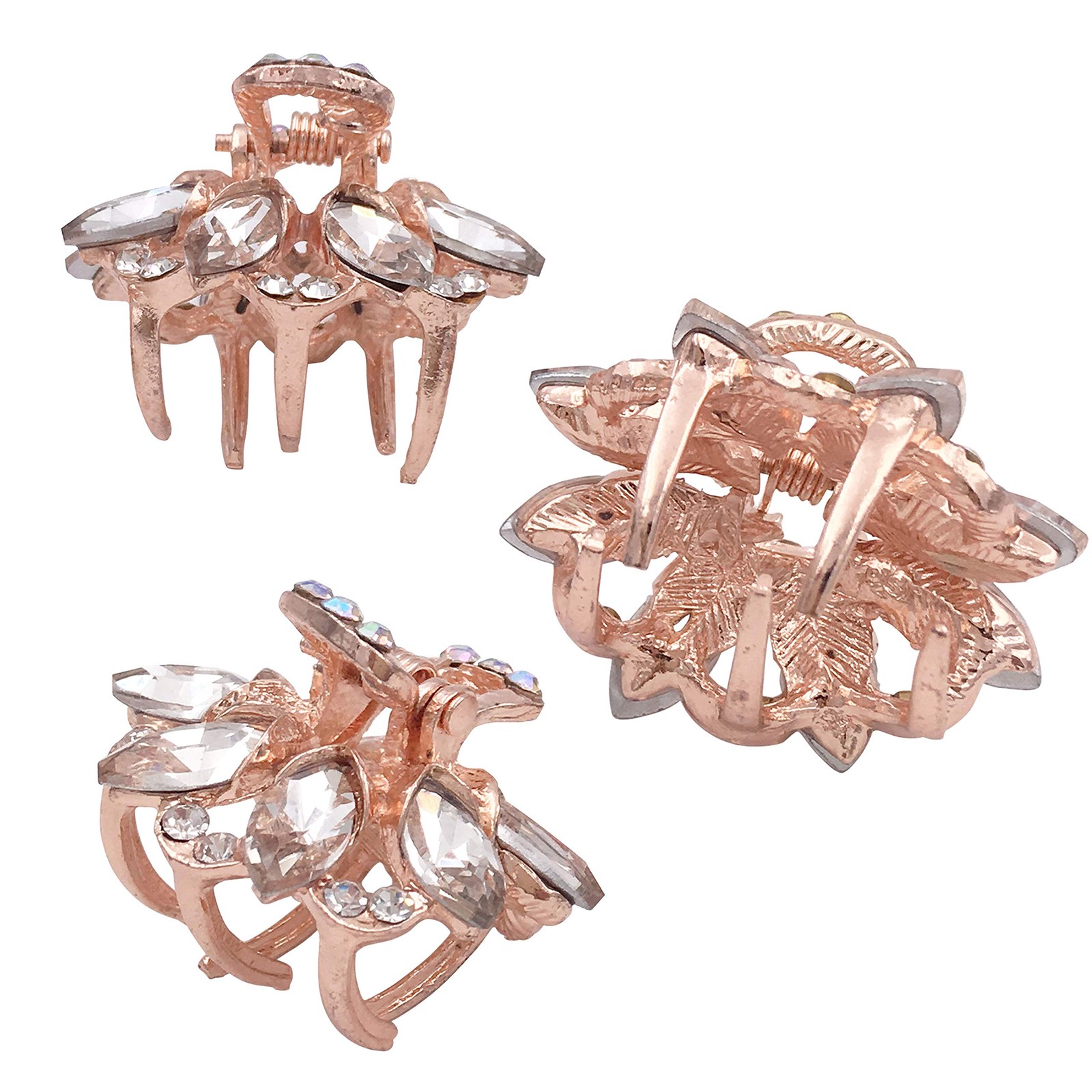 3PCS Crystal Rhinestone Rose Gold Tone Small 3 Count (Pack of 1),