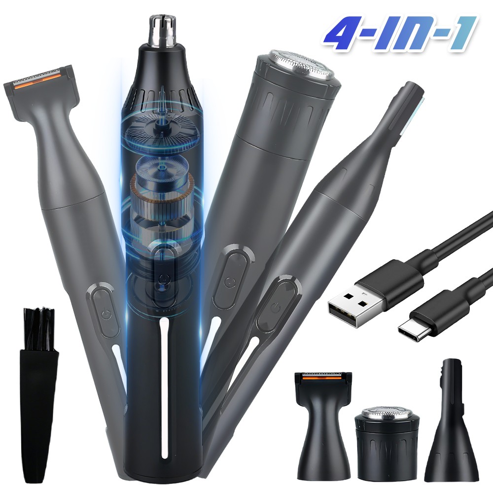 4 in 1 Ear and Nose Hair Trimmer Eyebrow Mustache Beard Shaver USB Rechargeable