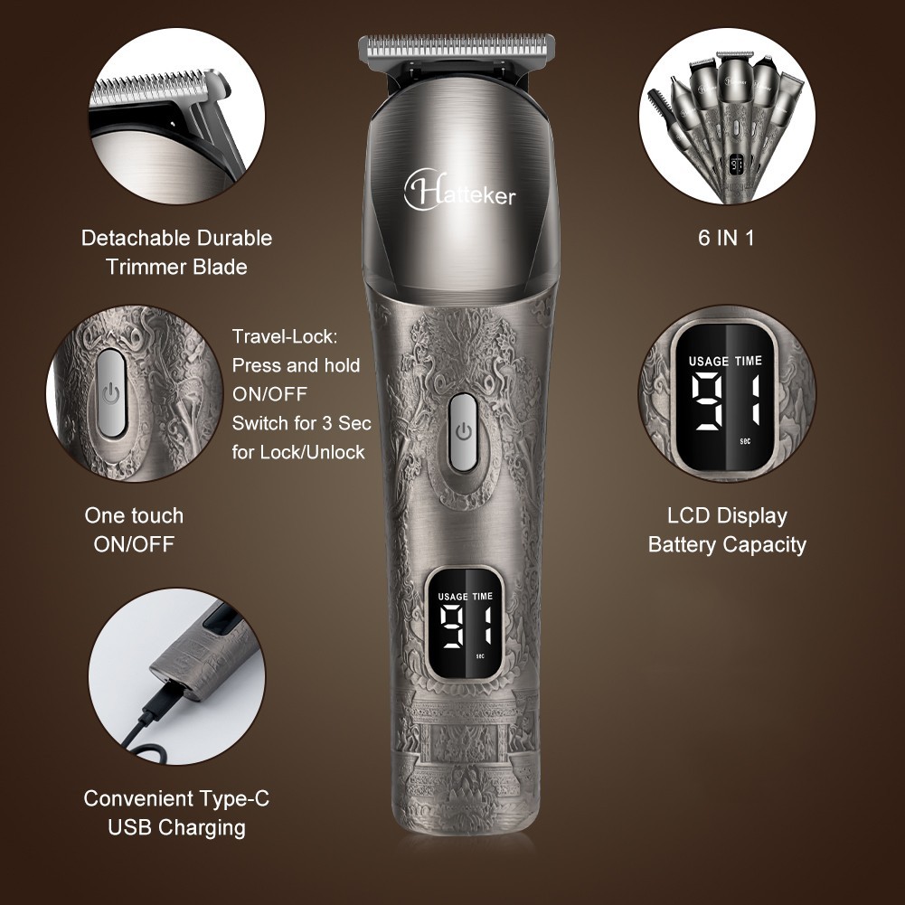 Hatteker Beard Trimmer Mustache for Men 8 in 1 Adjustable – Silver NEW SEALED