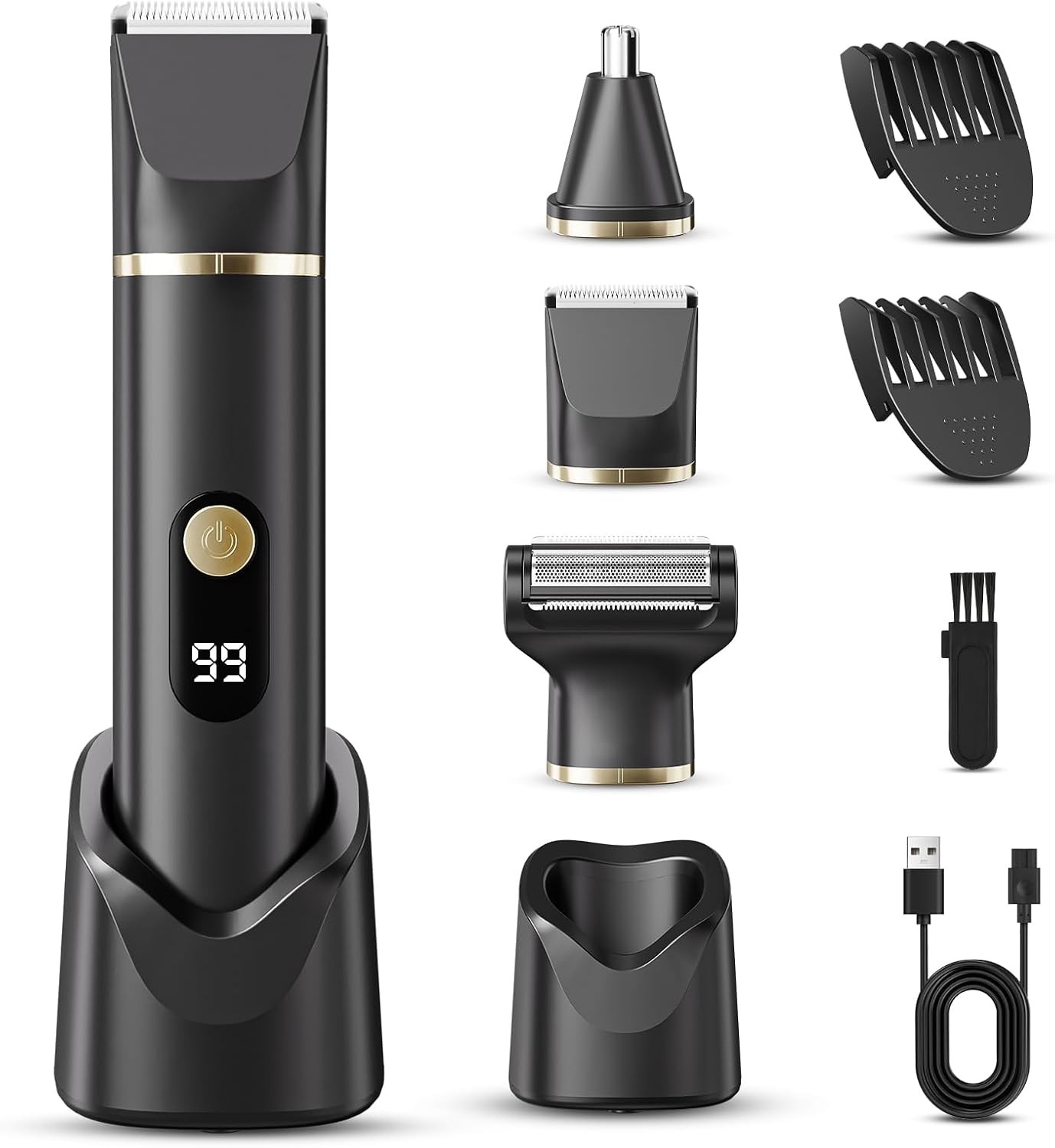 Men’s IPX7 Waterproof Body Hair Trimmer, Electric Groin & Beard Shaver