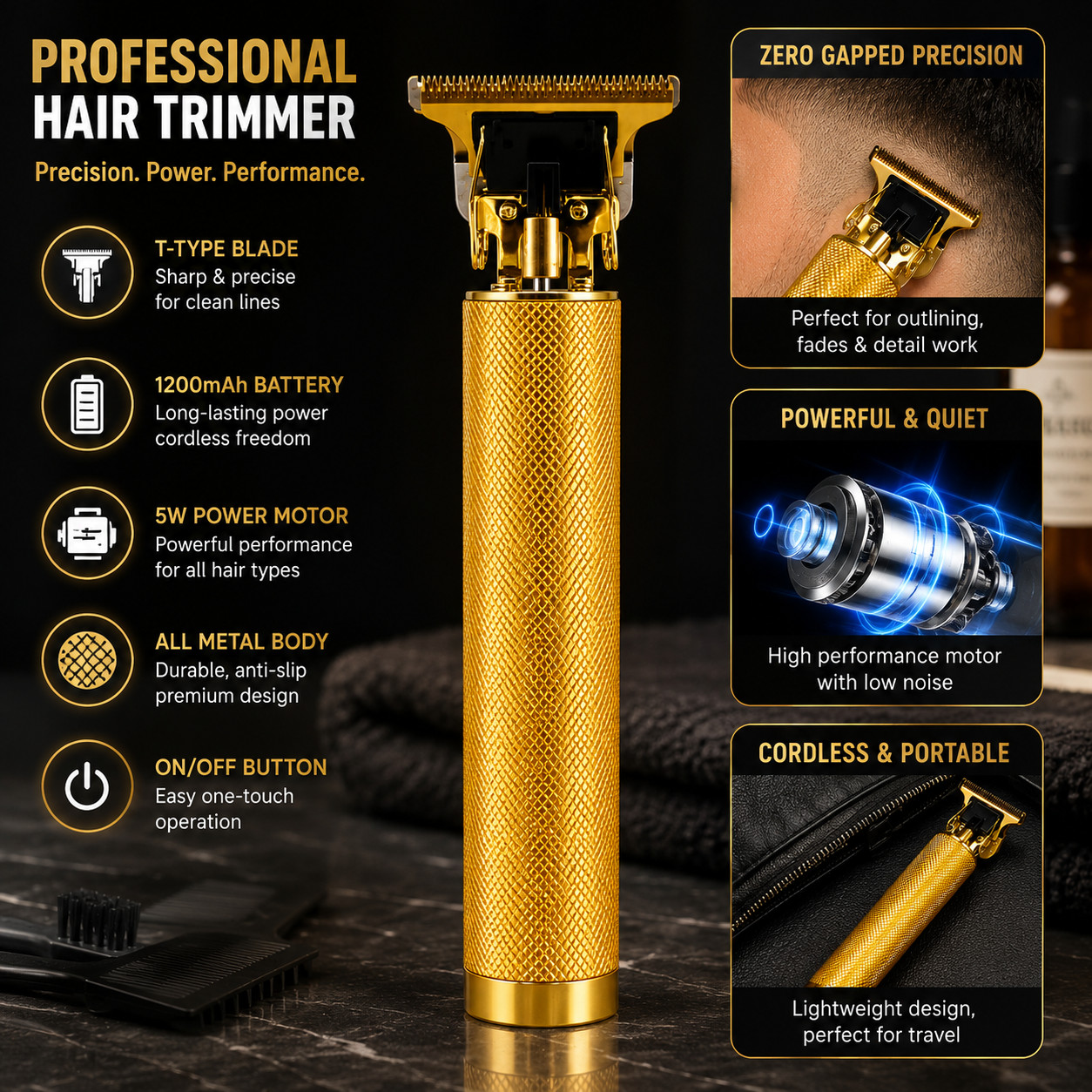 Vintage T9 Barbeador Gold Beard Hair Trimmer Cutter Machine for Men