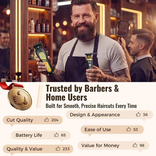Ufree Professional Cordless Clippers and Trimmers Set for Men Black Gold