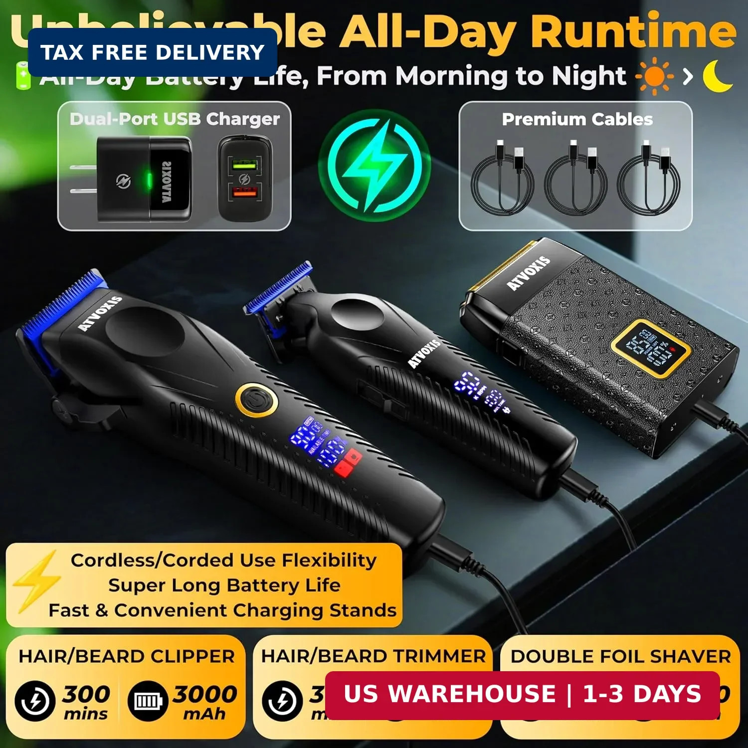 9000 RPM Brushless Motor Professional Hair Clippers Set for Men: Cordless Clippe