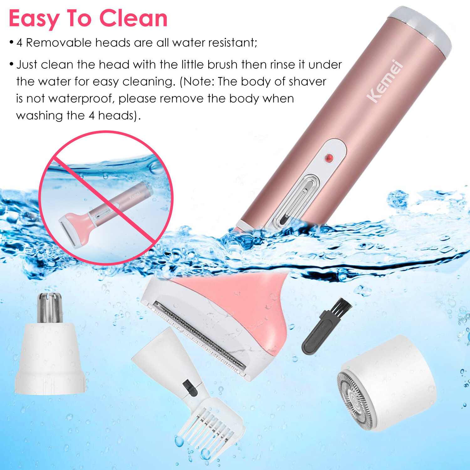 Kemei 4in1 Electric Epilator Women Personal Bikini Shaver Nose Leg Hairs Trimmer