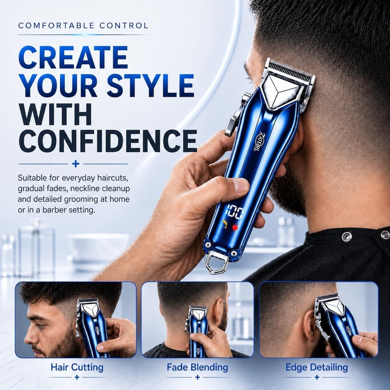 Cordless Hair Clipper & T Blade Trimmer Set Hair Cutting Grooming Kit Blue USB