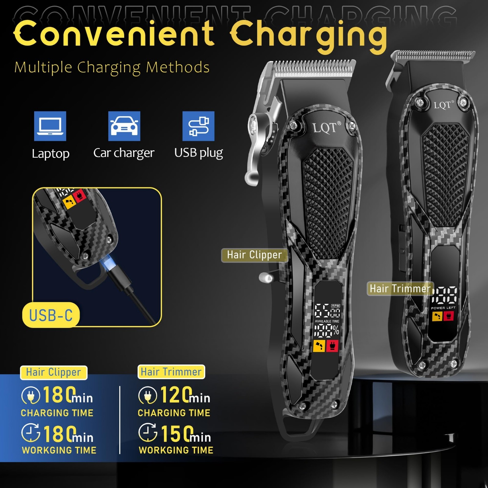 Rechargeable Cordless Hair Clippers & Beard Trimmer Kit with LCD Display – Perfe