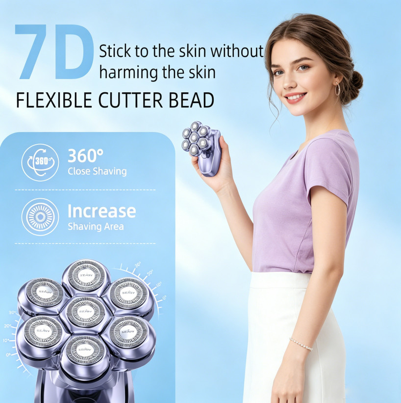 SEJOY 5-in-1 Rotary Electric Shaver 7D Rechargeable Bald Head Razor Hair Trimmer
