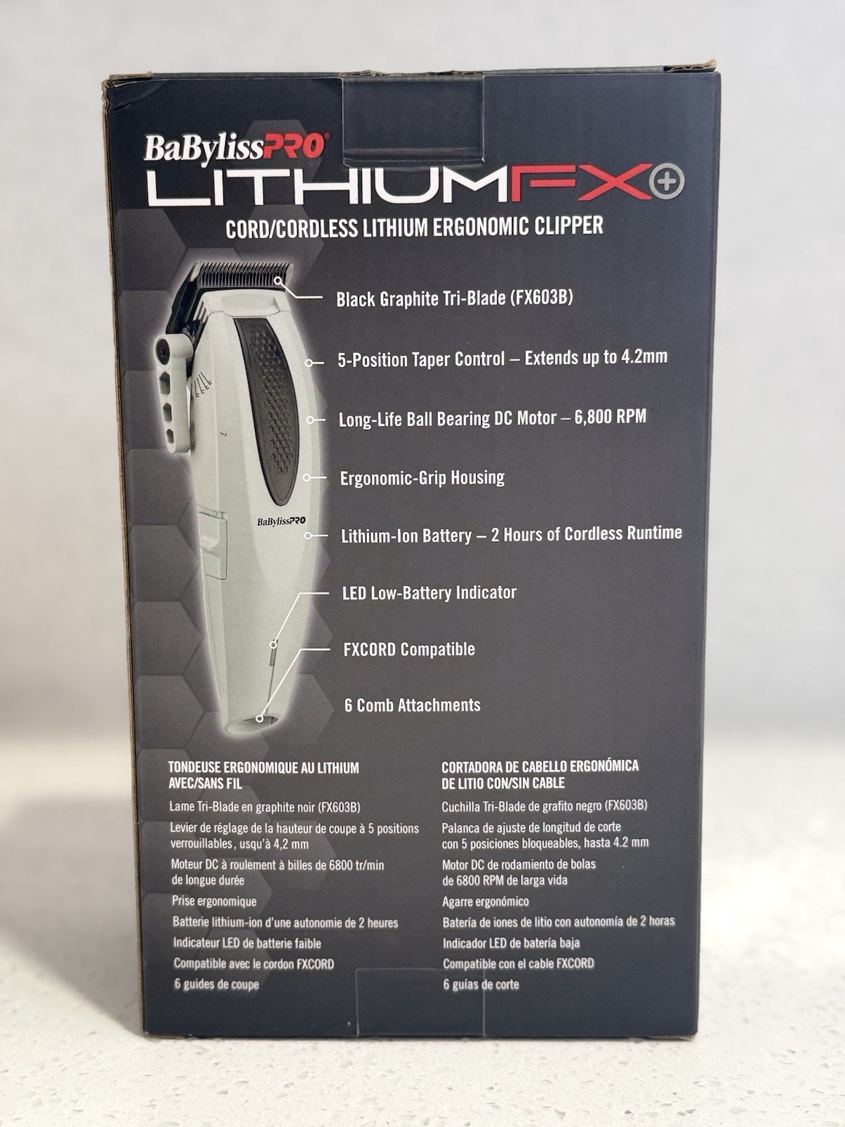 BaByliss PRO LithiumFX+ Cord/Cordless Ergonomic Clippers Limited Gray FX673NSGY