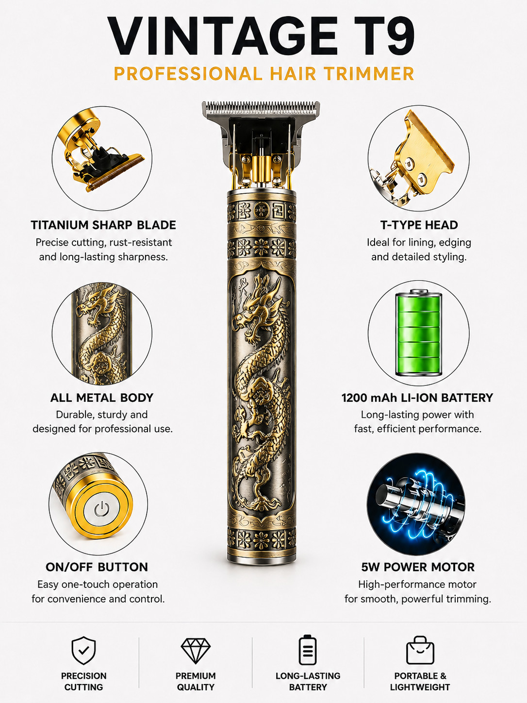 Vintage T9 Barbeador Dragon Beard Hair Trimmer Cutter Machine for Men
